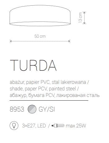 Plafoniera soffitto Nowodvorski TURDA grigia 50cm 3xE27