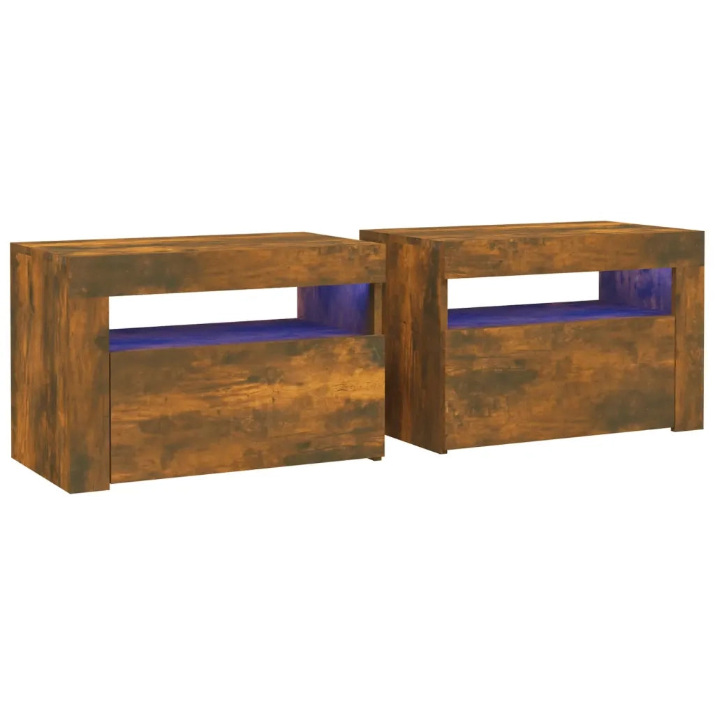 Comodini 2 pz con Luci LED Rovere Fumo 60x35x40 cm 3144972