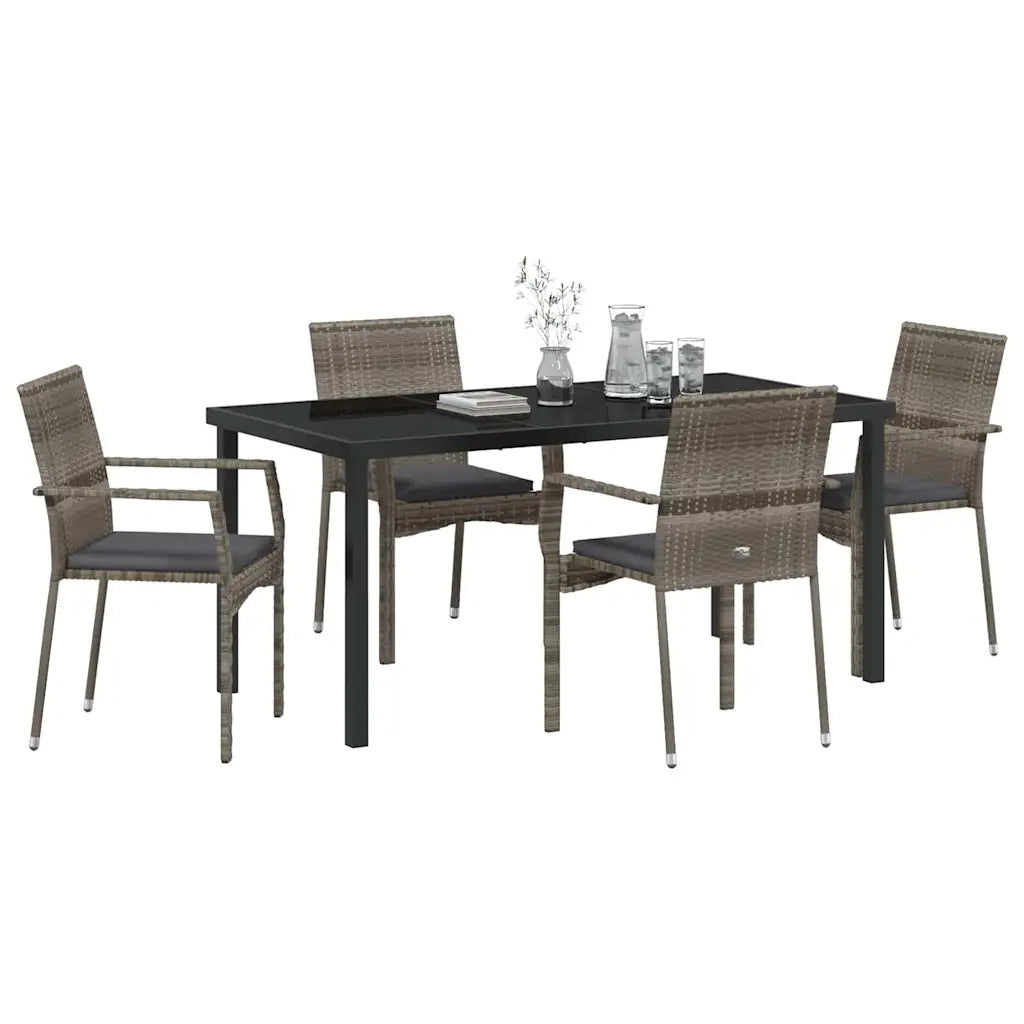 Set da Pranzo per Giardino con cuscino 5 pcs Grigio polyrattan 3380095