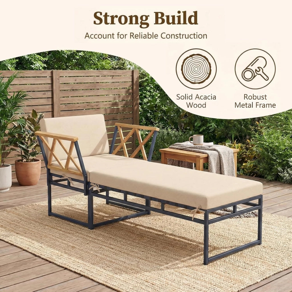Set di 2 mobili da balcone, sdraio modulare con cuscino, poltrona e pouf, sdraio da giardino per 1-3 persone, per piscina, giardino, cortile, terrazza, 75 x 175 x 66 cm