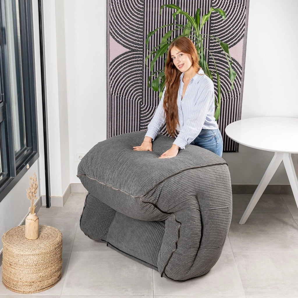 Pouf Poltrona per Salotto e Camera - Tessuto in Velluto a Coste Morbido ed Elegante - Poltrona Sacco Generosamente Imbottito, Ideale per un Ambiente Accogliente (Grigio Scuro)