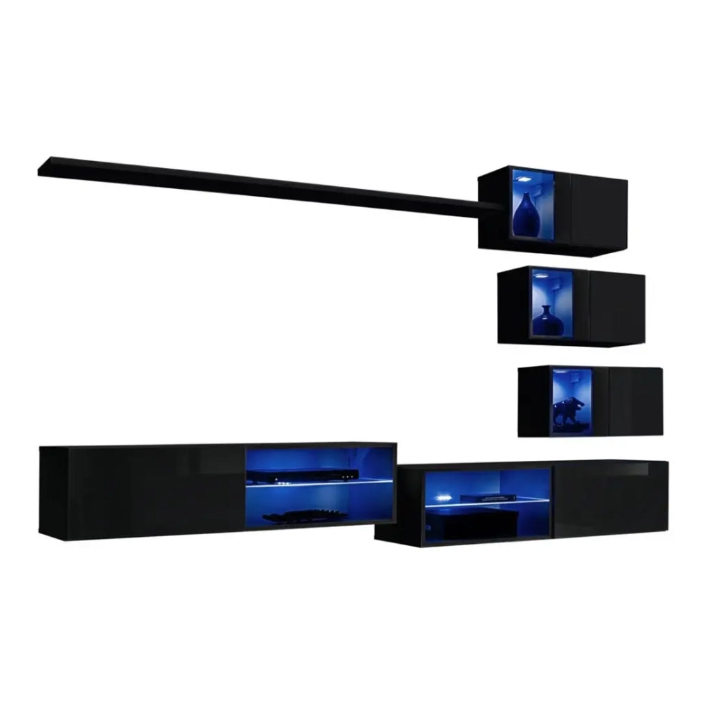 Set di mobili da soggiorno SWITCH XXIV – LED – Nero lucido – Composizione murale design