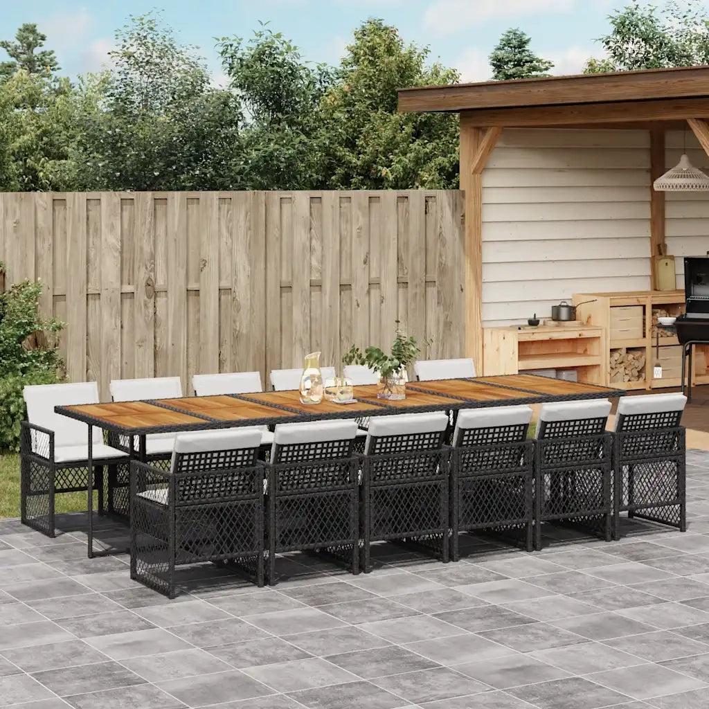 vidaXL Set da Pranzo da Giardino 13pz con Cuscini Nero in Polyrattan