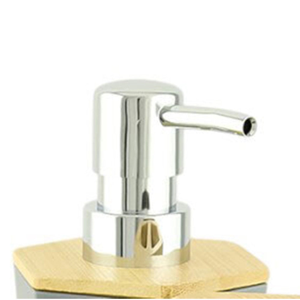 Trade Shop - Dispenser Sapone Liquido A Cilindro Esagonale Geometrico Grigio Legno Da Bagno 10846 -