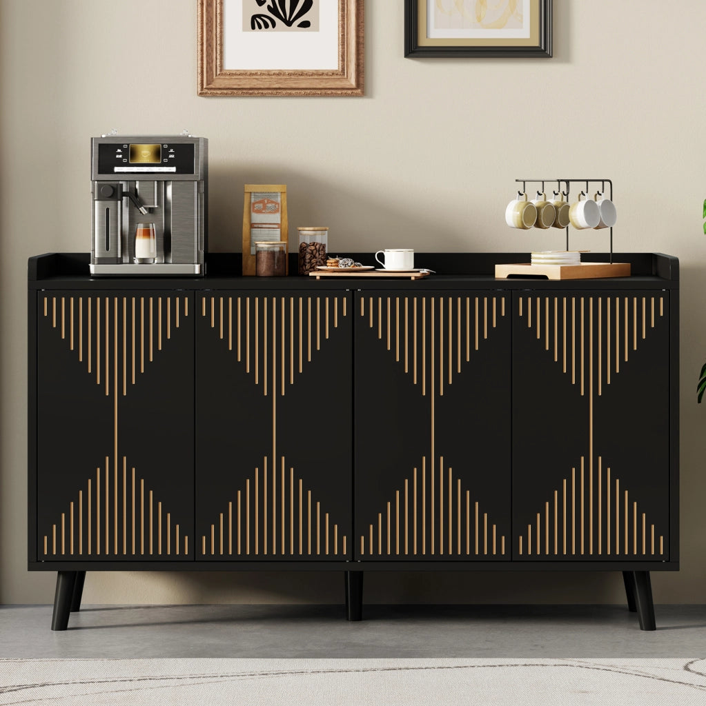 Credenza da cucina nera con 4 ante e ripiani regolabili
