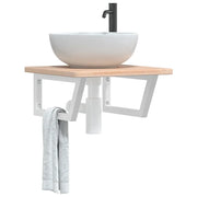 Ripiano a Parete per Lavabo-Mensole a Muro in Acciaio e Massello di Rovere 689553