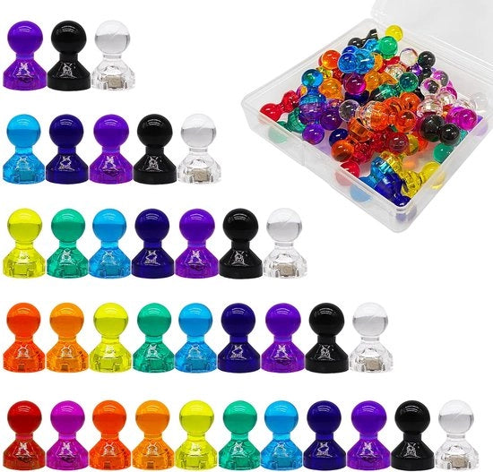 55 magneti colorati, 11 colori spille magnetici con scatola di conservazione, punte magnetiche trasparenti forti per cartellone magnetico, frigorifero, lavagna scolastica