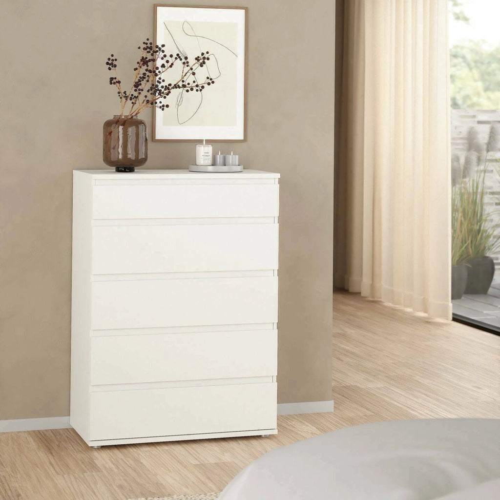 Cassettiera Arriba, Settimino multiuso, Comò camera da letto, Mobile con cassetti, 77x40 h107 cm, Bianco