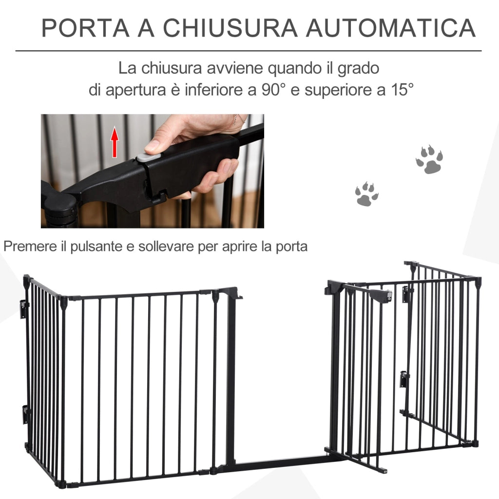 Cancellino per Cani Taglia Piccola e Media Pieghevole a 5 Pannelli 300x3x74,5 cm in Metallo e Plastica Nero