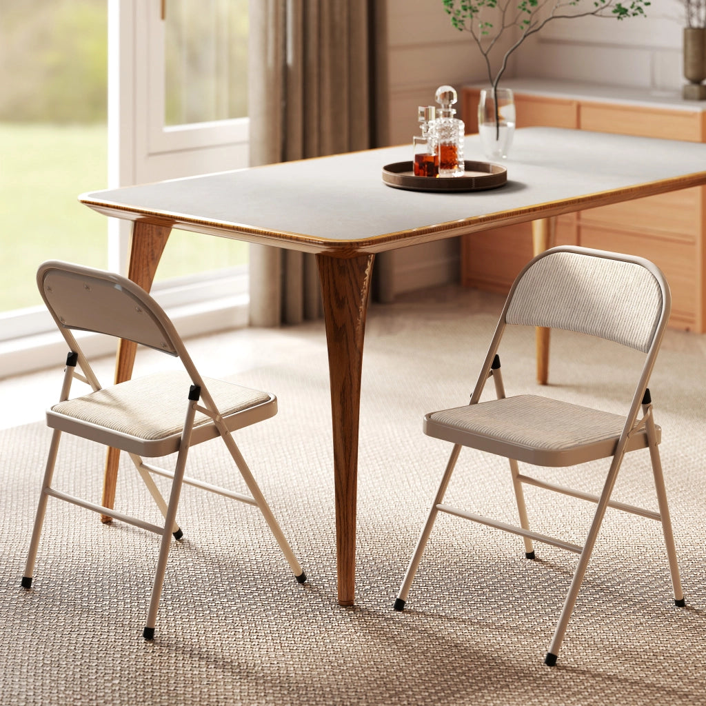 Sedia Pieghevole ¨C zephmum ¨C Beige, Lino Sintetico, Acciaio, 45x46x78 cm