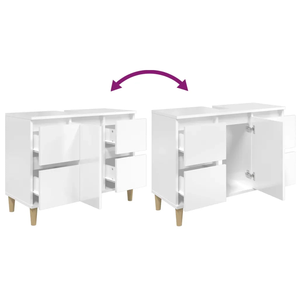 Mobile Lavabo Bianco Lucido 80x33x60 cm in Legno Multistrato 821270