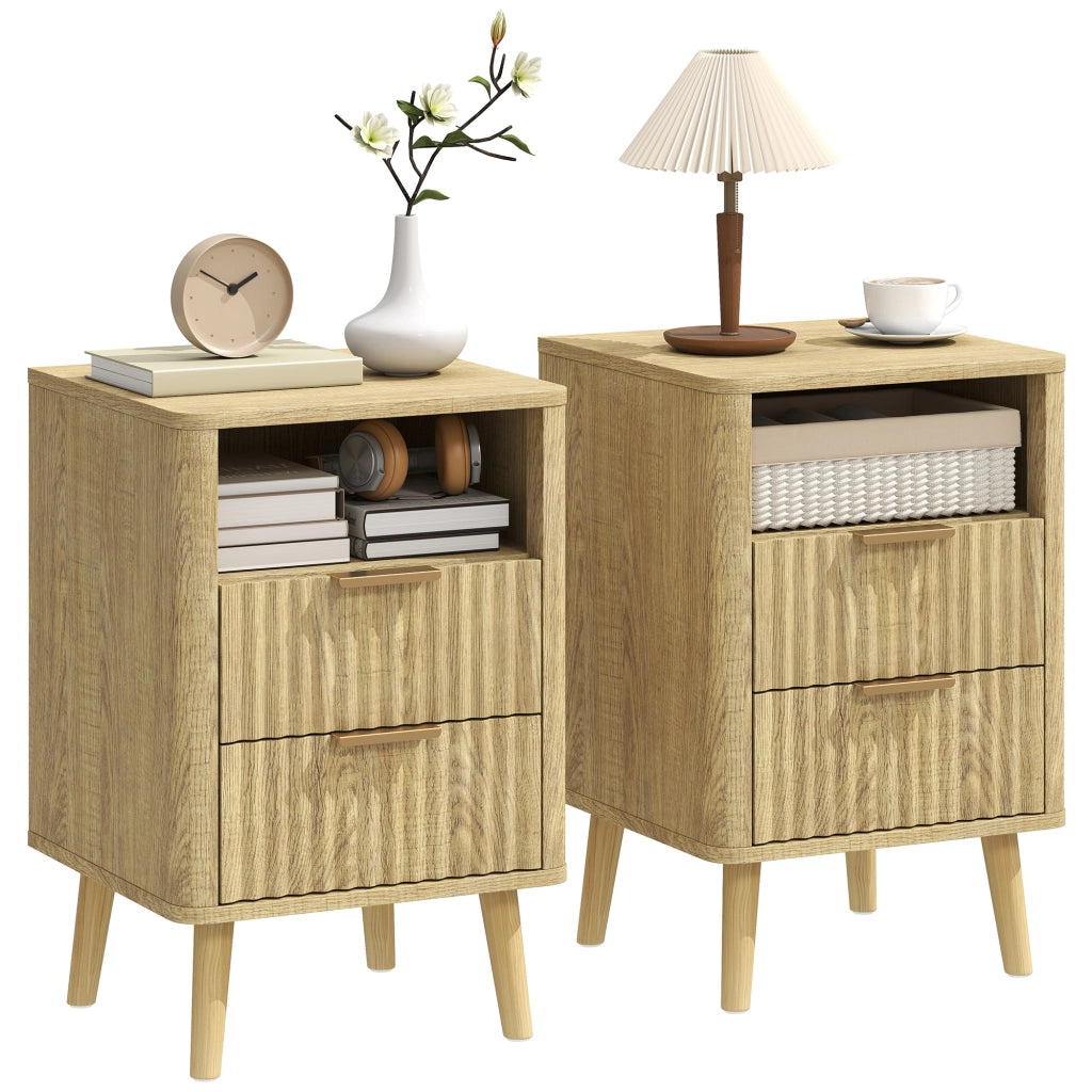 Comodino con 2 cassetti e vano aperto ¨C Zephmum ¨C Rovere 40x40x61 cm