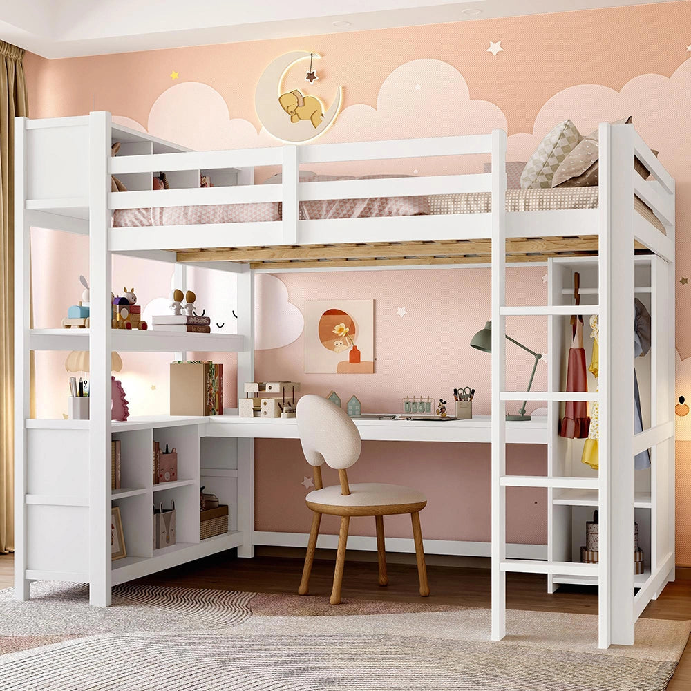 Letto a soppalco - Xylo - 140x200 cm bianco multifunzione