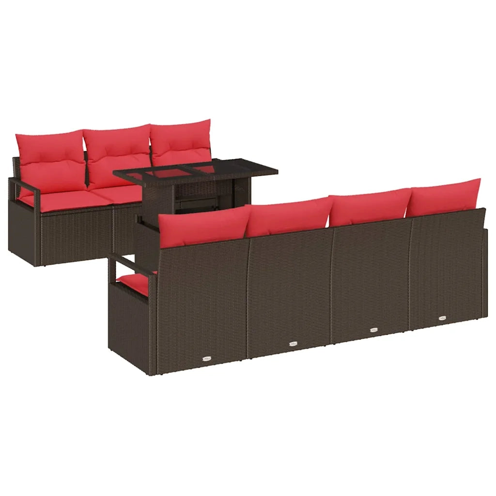 Set Divano da Giardino 8 pcs Marrone e Rosso polyrattan