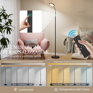 Lampada da Terra LED 22x166 cm con Telecomando Regolazione Luminosità e Temperatura in Acciaio Nero