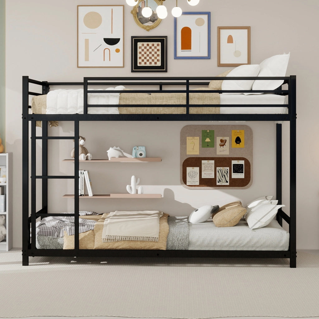 Letto a Castello in Metallo con Rete ¨C MINIMAL ¨C Nero, Struttura Stabile