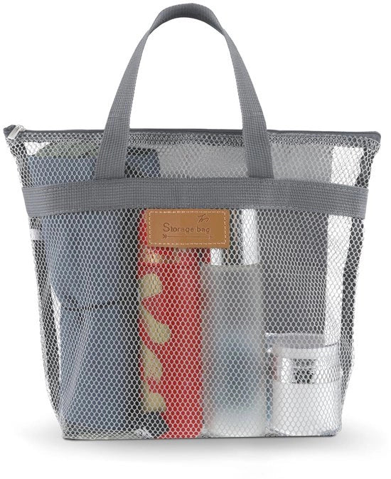 Tas da bagno portatile, sacchetto da doccia a rete con cerniera, borsa multifunzionale per il mare, sacchetto da doccia veloce asciugante pieghevole, sacchetto da doccia per palestra, doccia e mare (grigio)