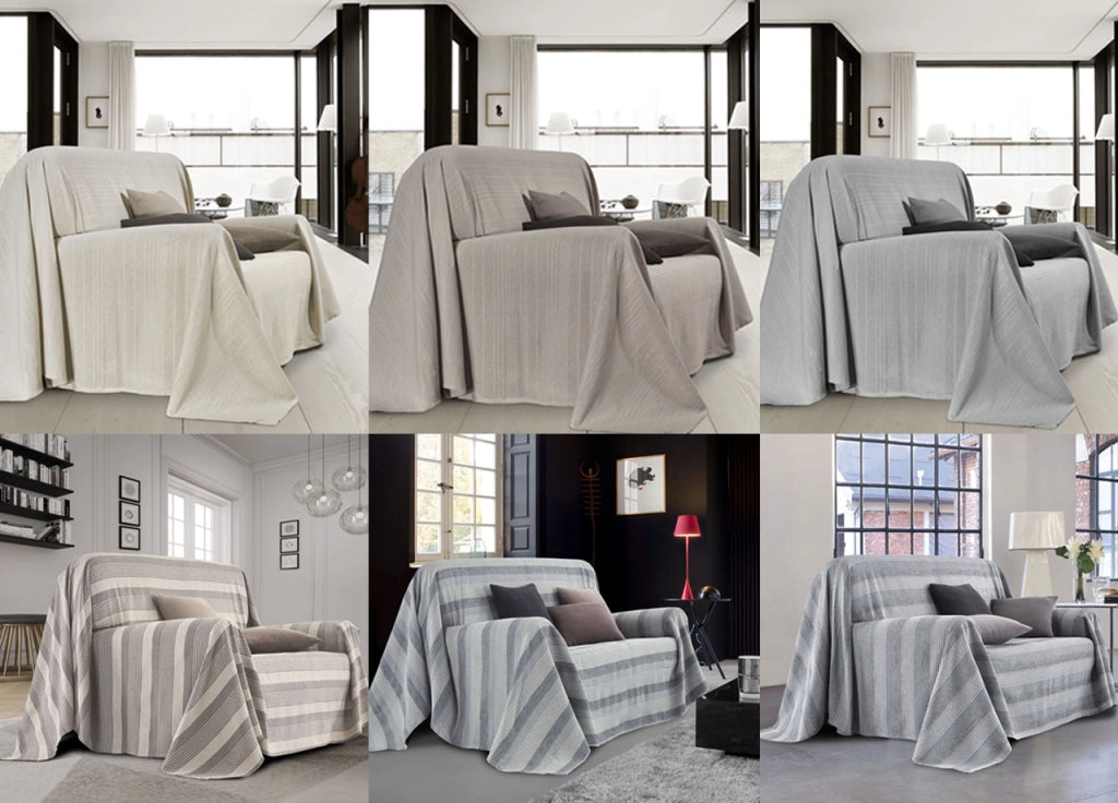 Telo Arredo Copridivano Multiuso Copritutto Cotone Modello Sharane Arredatutto - 1 Piazza - Beige-Tortora