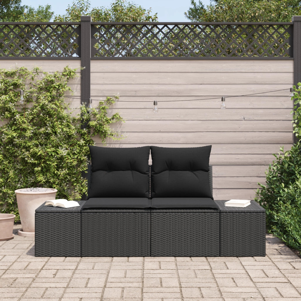 Divano da giardino a 2 posti con cuscini Nero Polyrattan