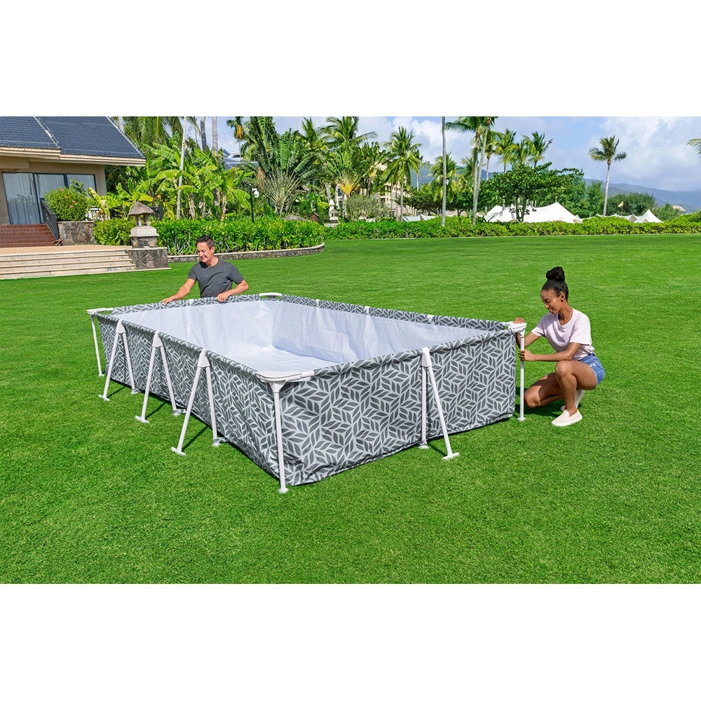 Trade Shop - Piscina Steel Pro Con Pompa Filtro 366x201x66 Cm Design A Foglia Rettangolare 561fv -