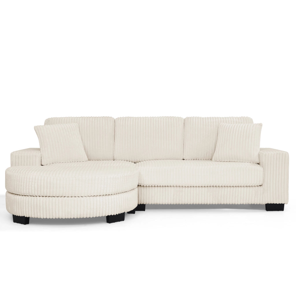 Divano angolare modulare 4 posti - con hocker ovale e 2 cuscini - in corduroy beige