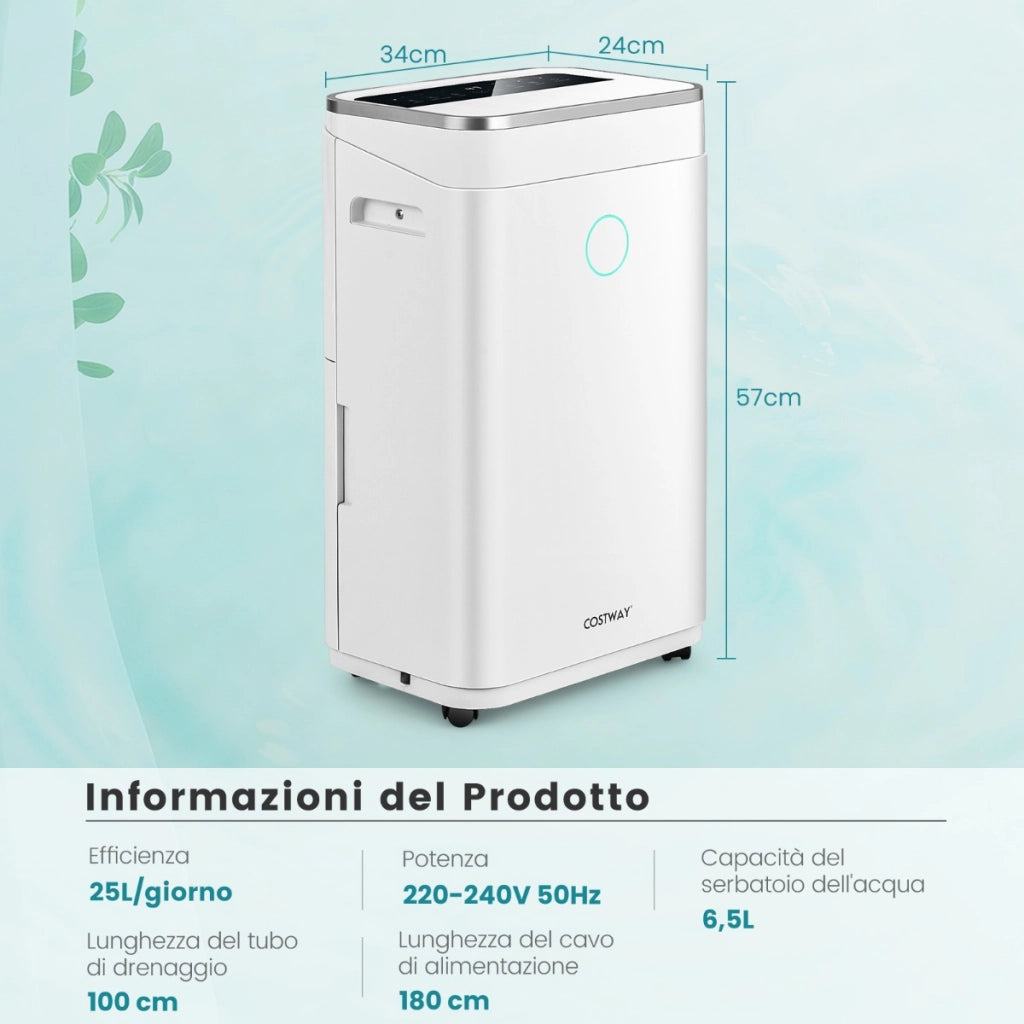 Deumidificatore per casa con serbatoio dell¡¯acqua 6,5L, Deumidificatore con timer 24 ore e tubo di scarico Bianco-Controllo climatizzazione