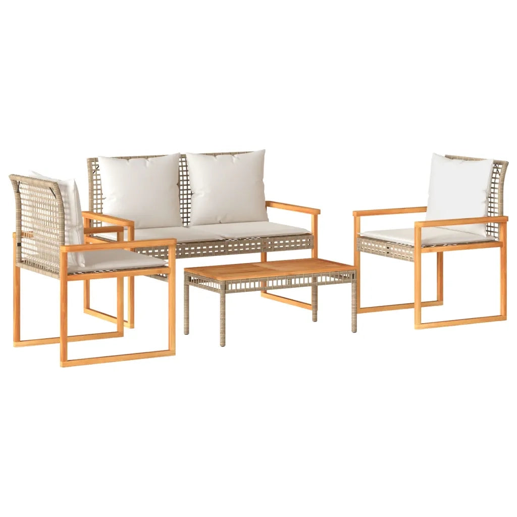 vidaXL Set Salotto da Giardino 4 pz con Cuscini Beige Misto Polyrattan