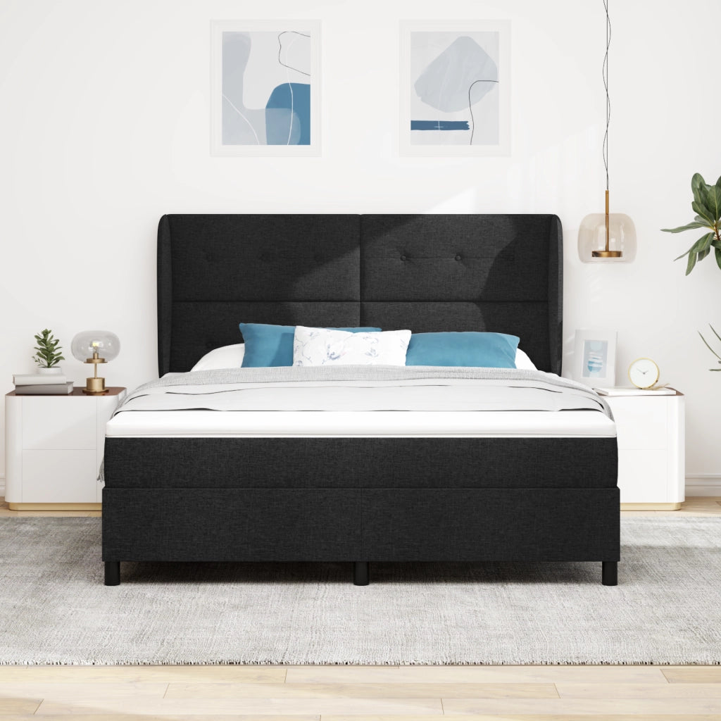 Letto a Box Spring Nero con Materasso, 180x200 cm, Tessuto
