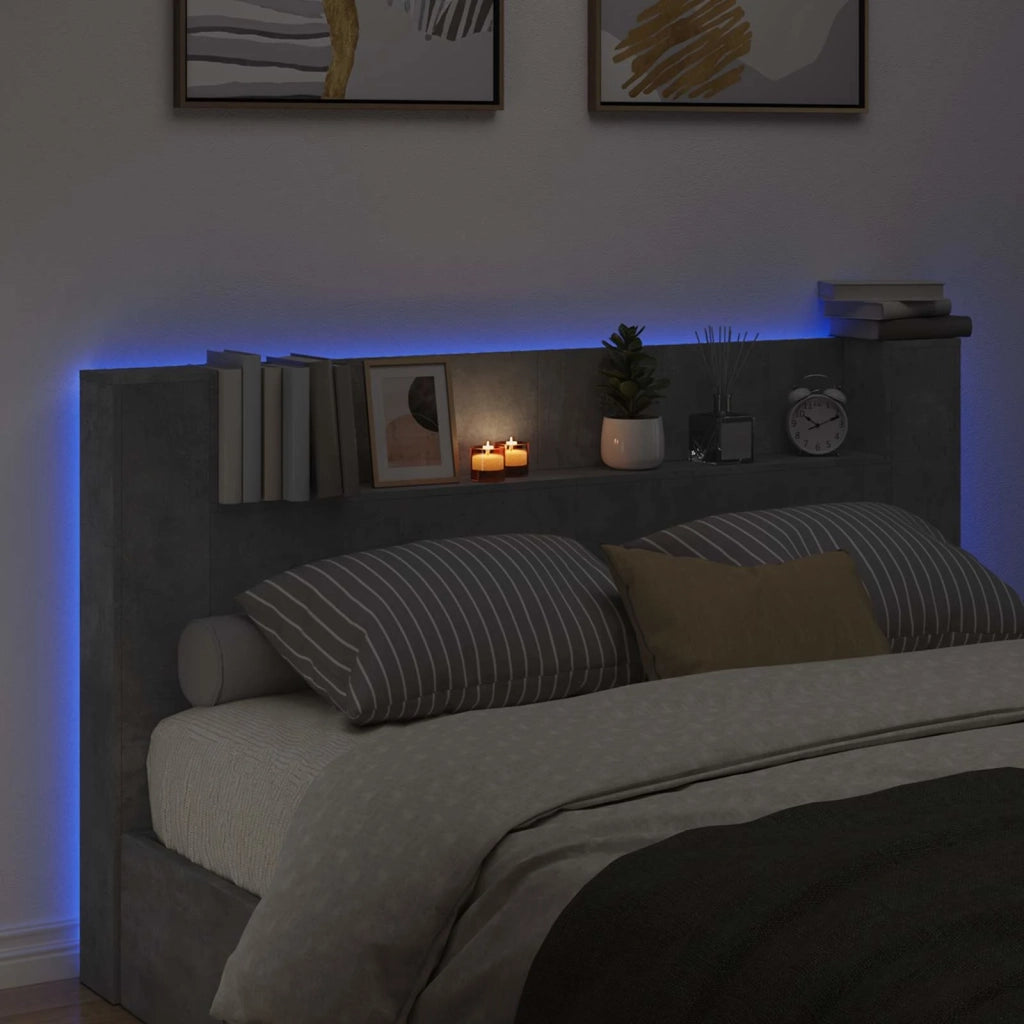Testata con Mobile e LED Calcestruzzo 180 x 16,5 x 103,5 cm