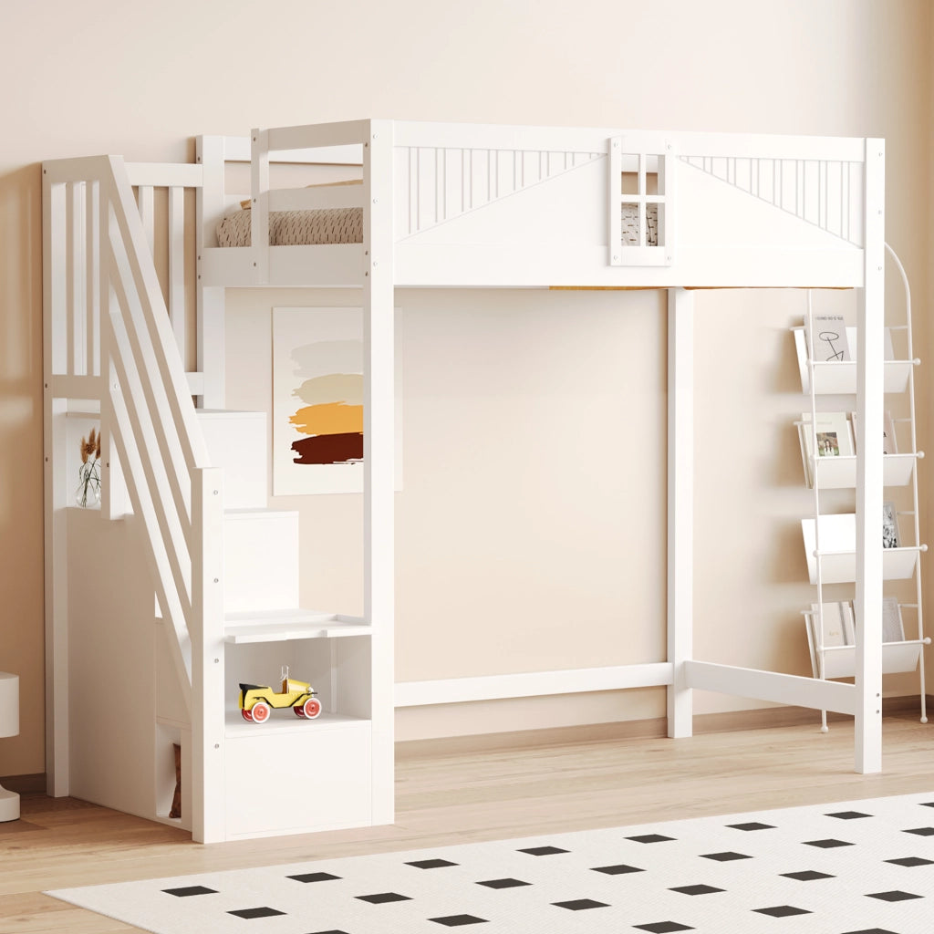 Letto a castello in legno bianco con funzione contenitiva 90x200 cm