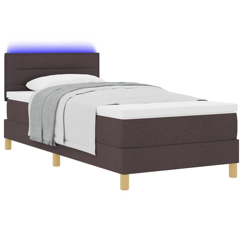 Letto a Molle con Materasso e LED Marrone Scuro 90x200 cm Tessuto