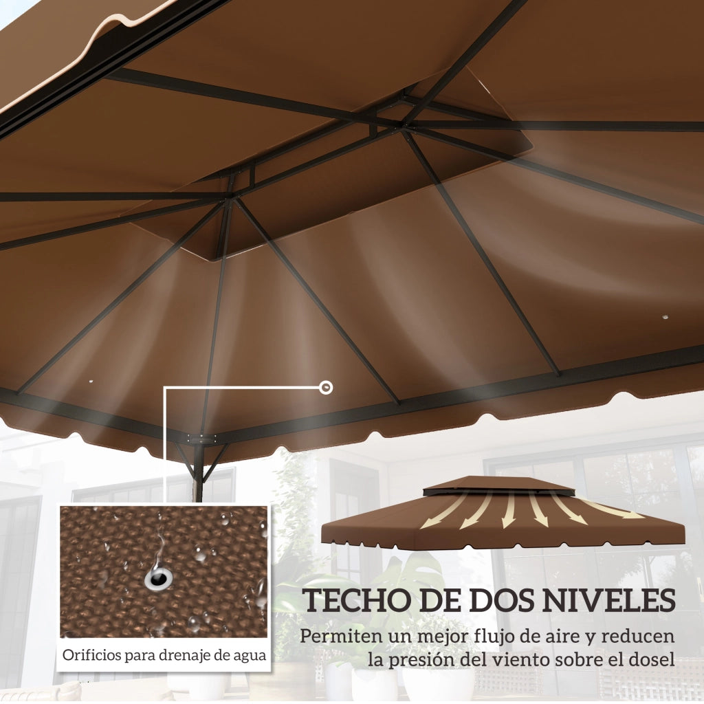 Toldo per Gazebo 4x3 m ¨C zephmum ¨C Marrone, Polipropilene, con Fori di Drenaggio