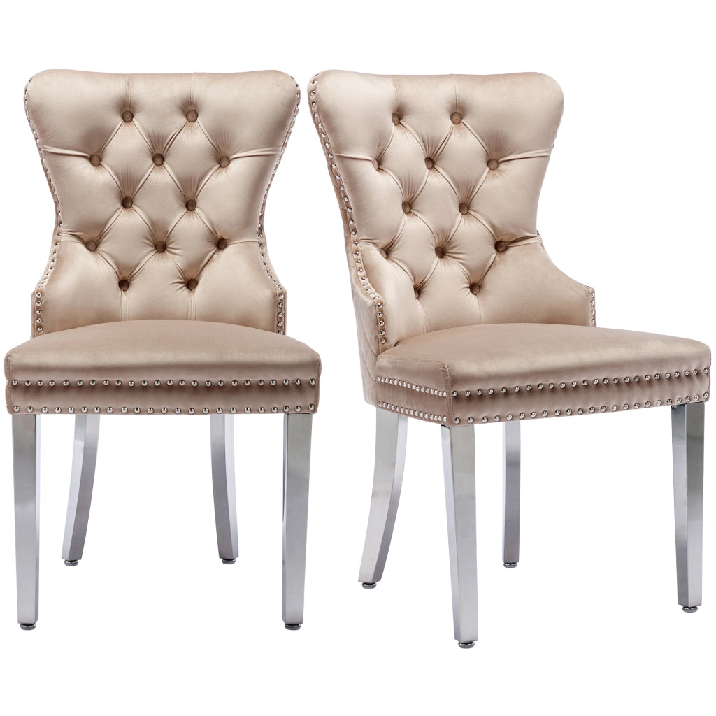 Sedia da Pranzo Imbottita in Velluto con Gambe in Metallo ¨C MINIMAL ¨C Beige, Set 2 Pezzi