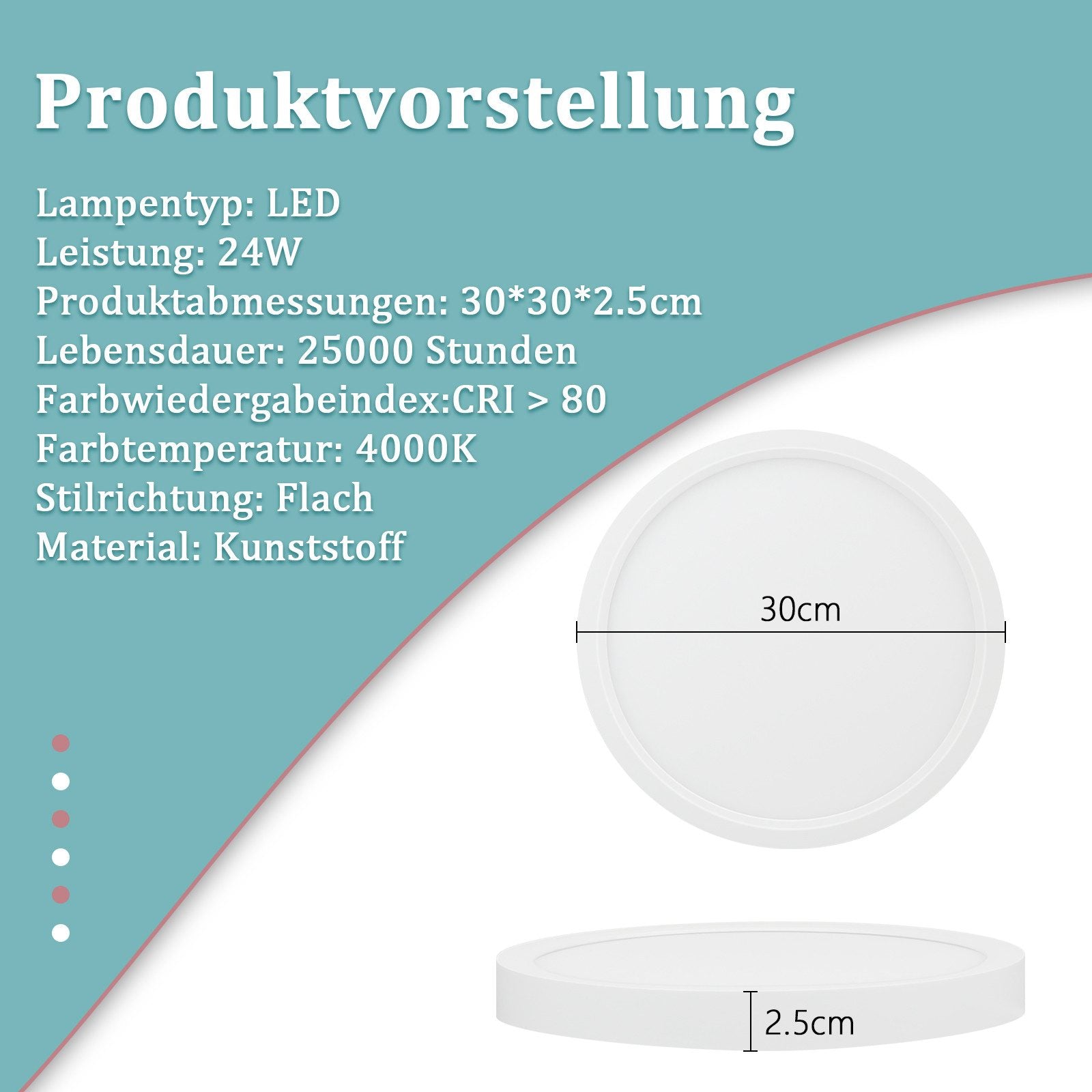 ZMH Lampada da soffitto LED rotonda moderna 24W bianca risparmio energetico per interni