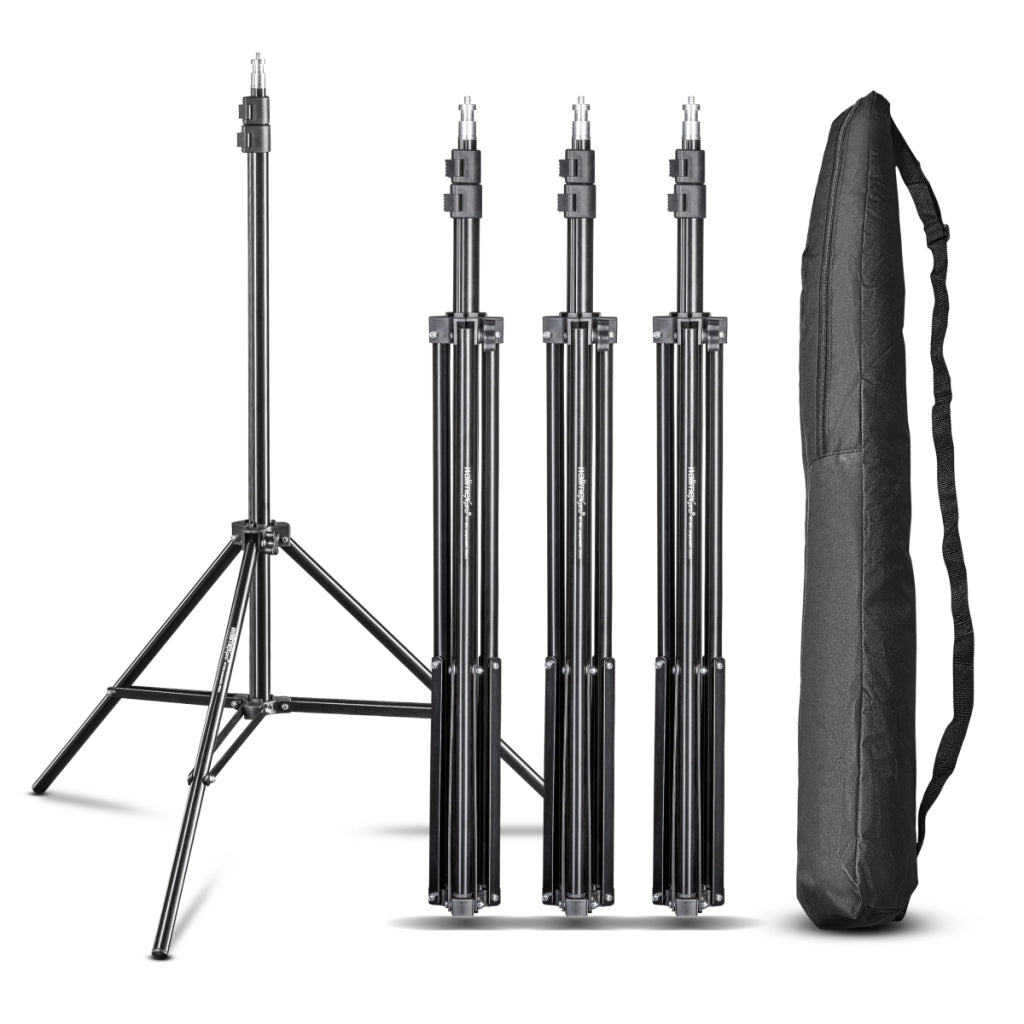 WT-803 Stativo per luci con adattatore Set di 4 - Treppiede in alluminio per studio foto, altezza max 208 cm portata max 3,5 kg per flash softbox