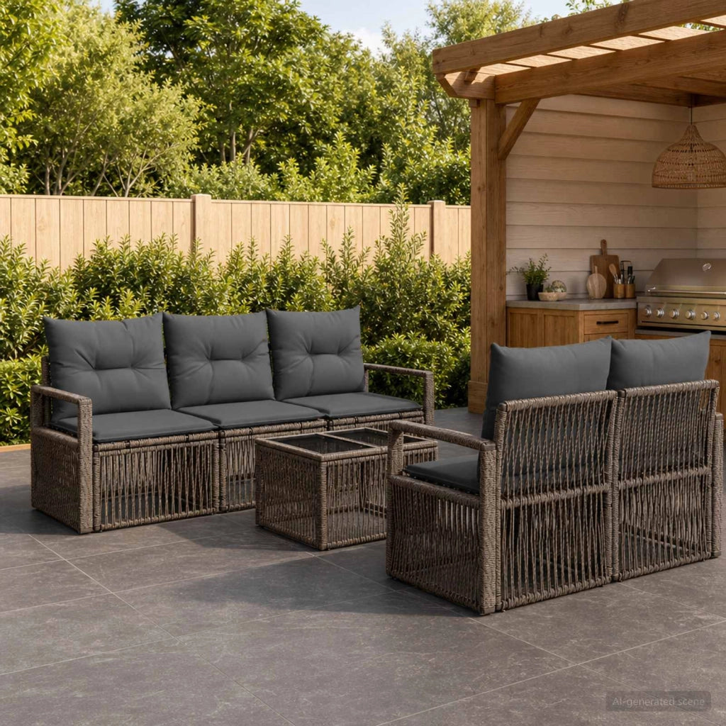 Set Divano da Giardino 6 pz Grigio polyrattan 3435641