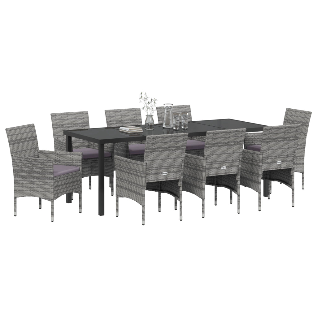 Set da Pranzo da Giardino 9 Pezzi Grigio Polirattan