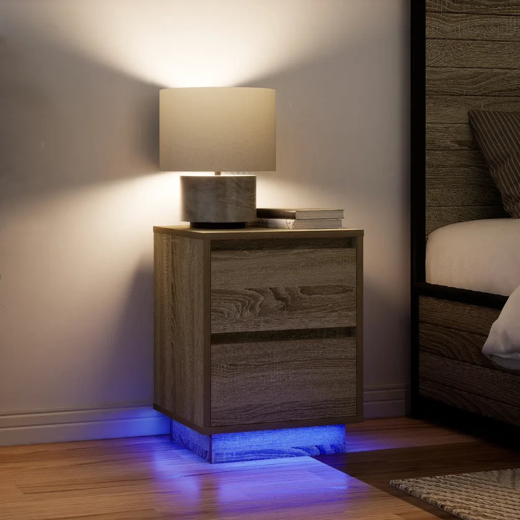 Comodini con Luci a LED 2 pz-Set di 2 Tavolino da notte Rovere Sonoma 38x34x50 cm 104254
