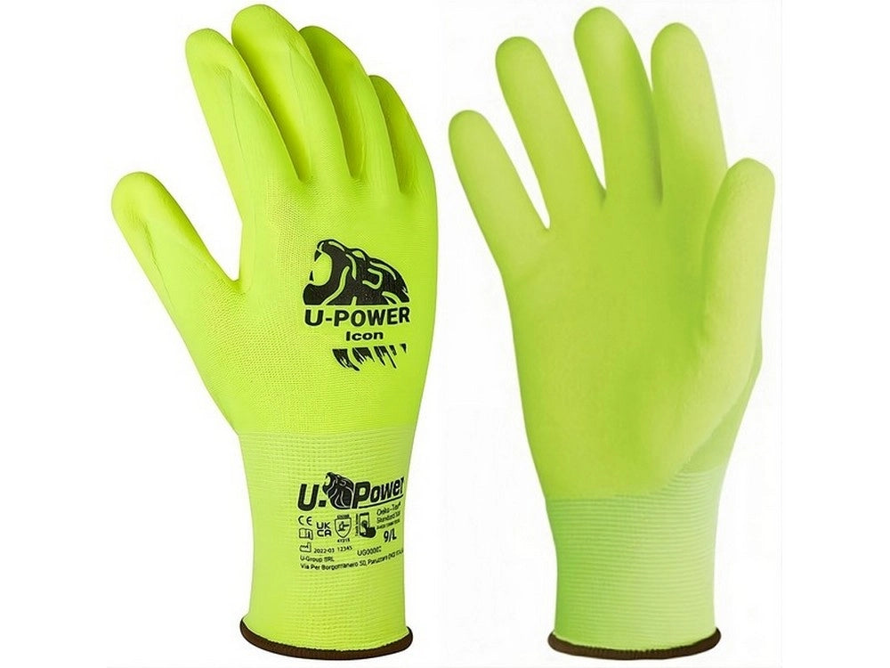 12paia guanti da lavoro icon in nylon/nitrile col. giallo fluo  tg. 9 cod:ferx.vit54867