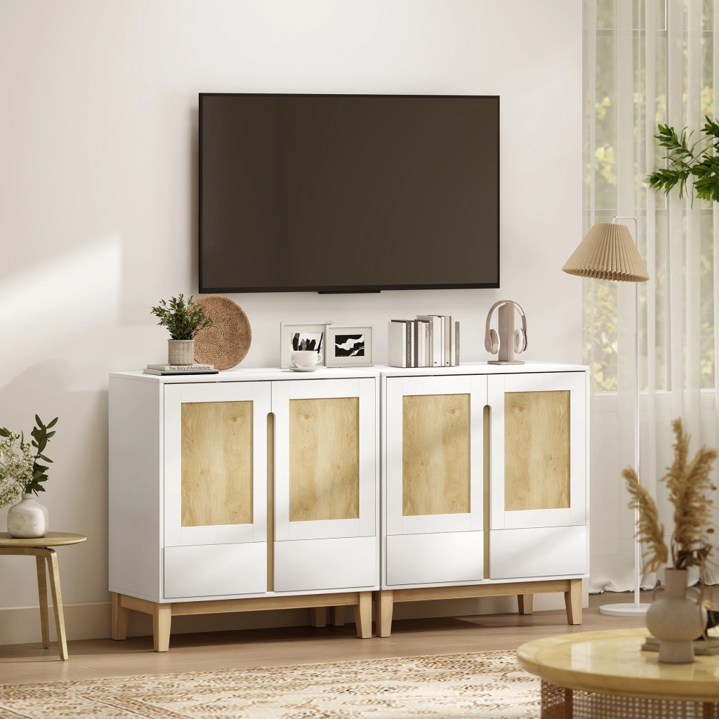 Credenza con 2 ante, 2 cassetti e ripiano regolabile ¨C zephmum ¨C 80x40x86 bianco e rovere