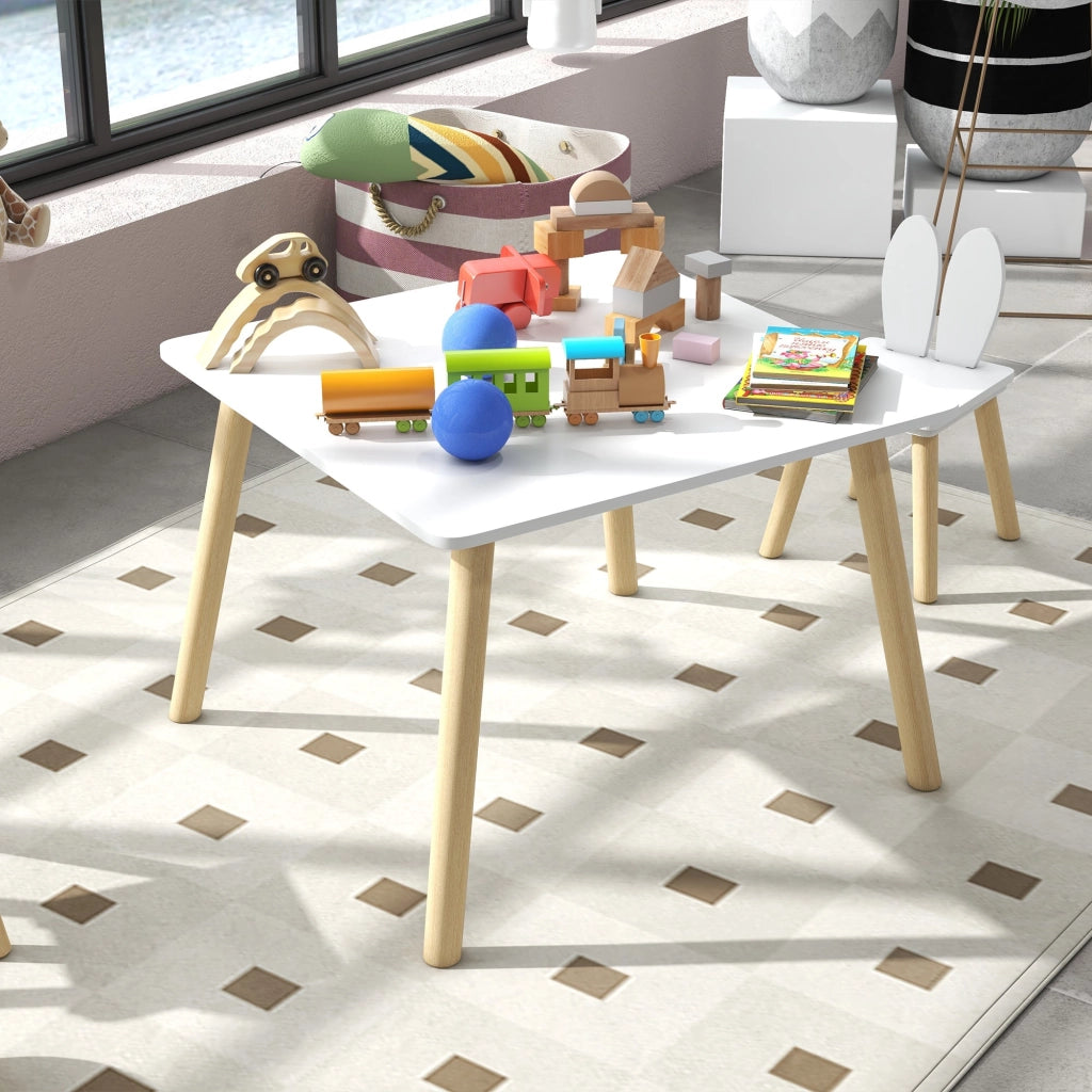 Set Tavolo con 2 Sedie per Bambini Orecchie di Coniglio Bianco