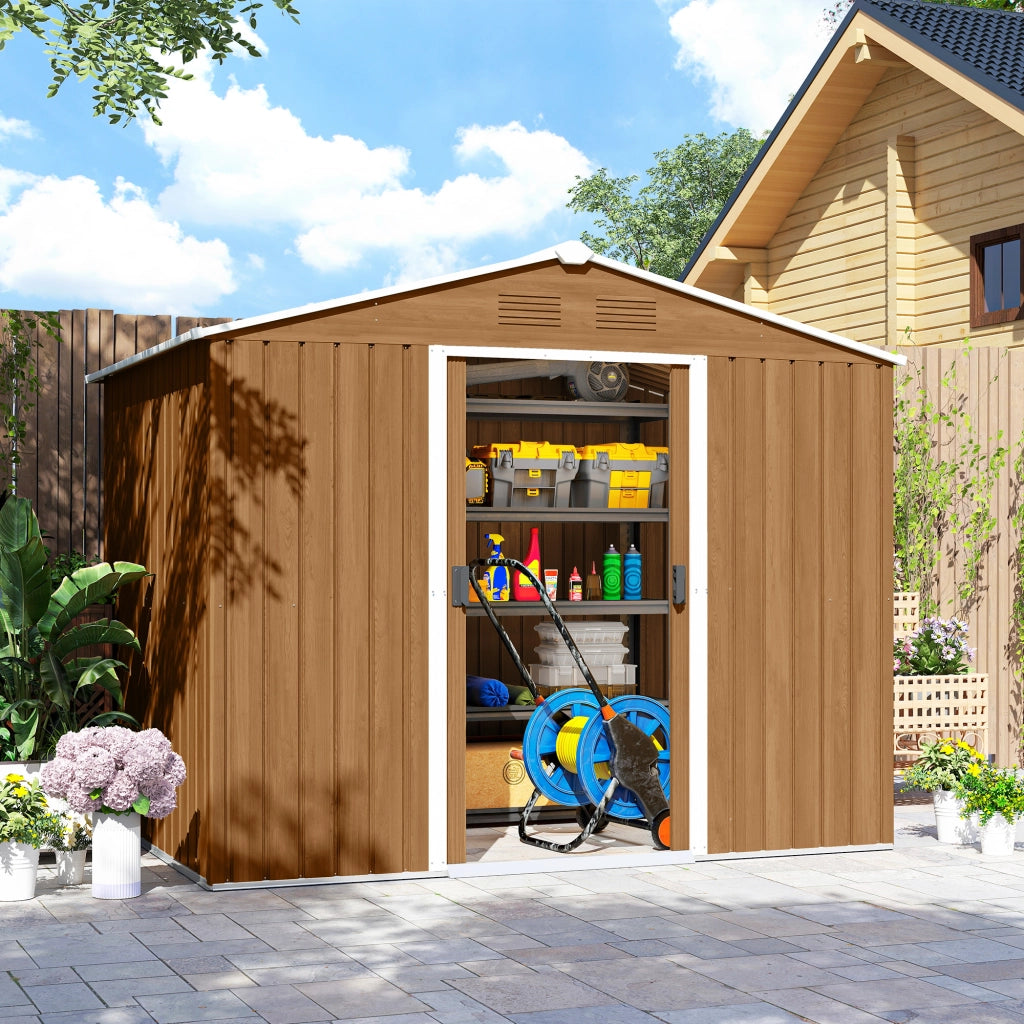 Casetta da Giardino 236x174x190 cm con Porte Scorrevoli in Lamiera di Acciaio Marrone