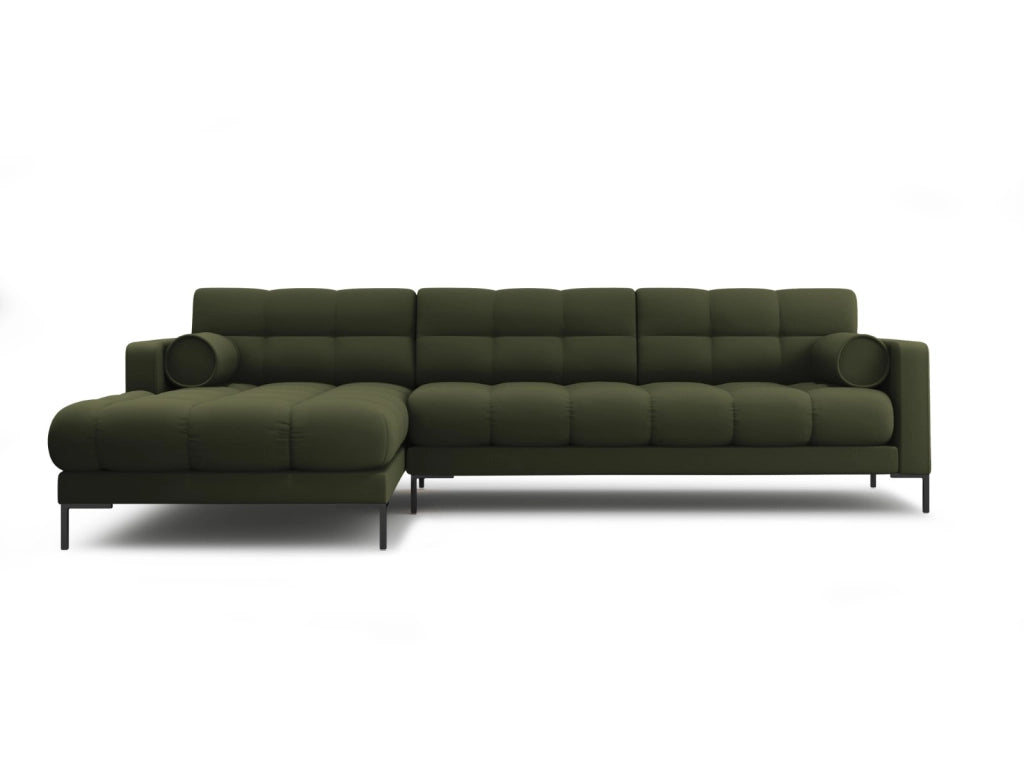 Cosmopolitan Design - Divano angolare sinistro "Bali" 5 posti in tessuto strutturato verde 