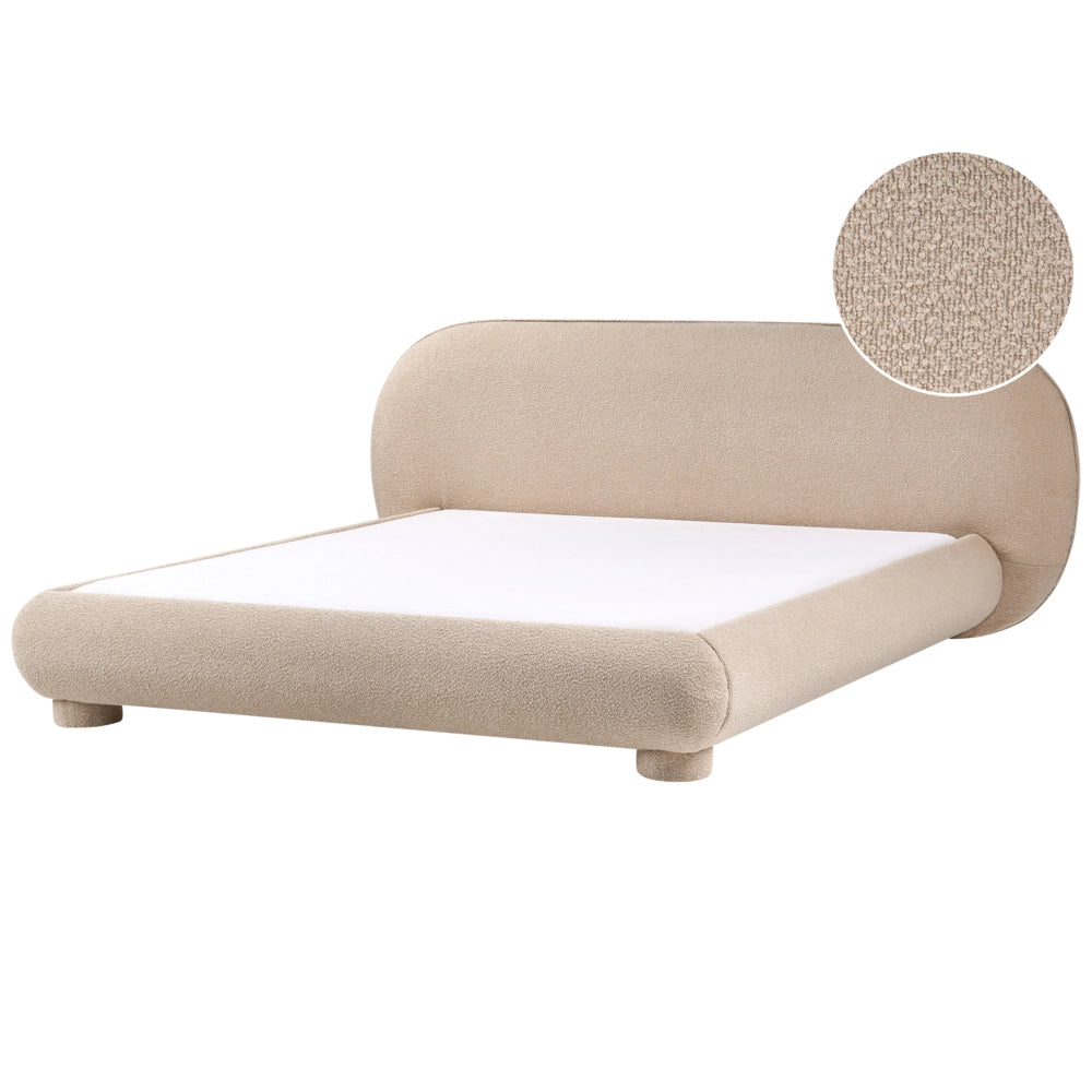 Letto rivestito in bouclé tortora 180 x 200 cm design minimalista retrò camera da letto