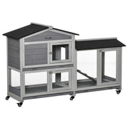 Gabbia conigli 2 piani legno massello ¨C Xylo ¨C 157x53x99 cm con tetto impermeabile, grigio