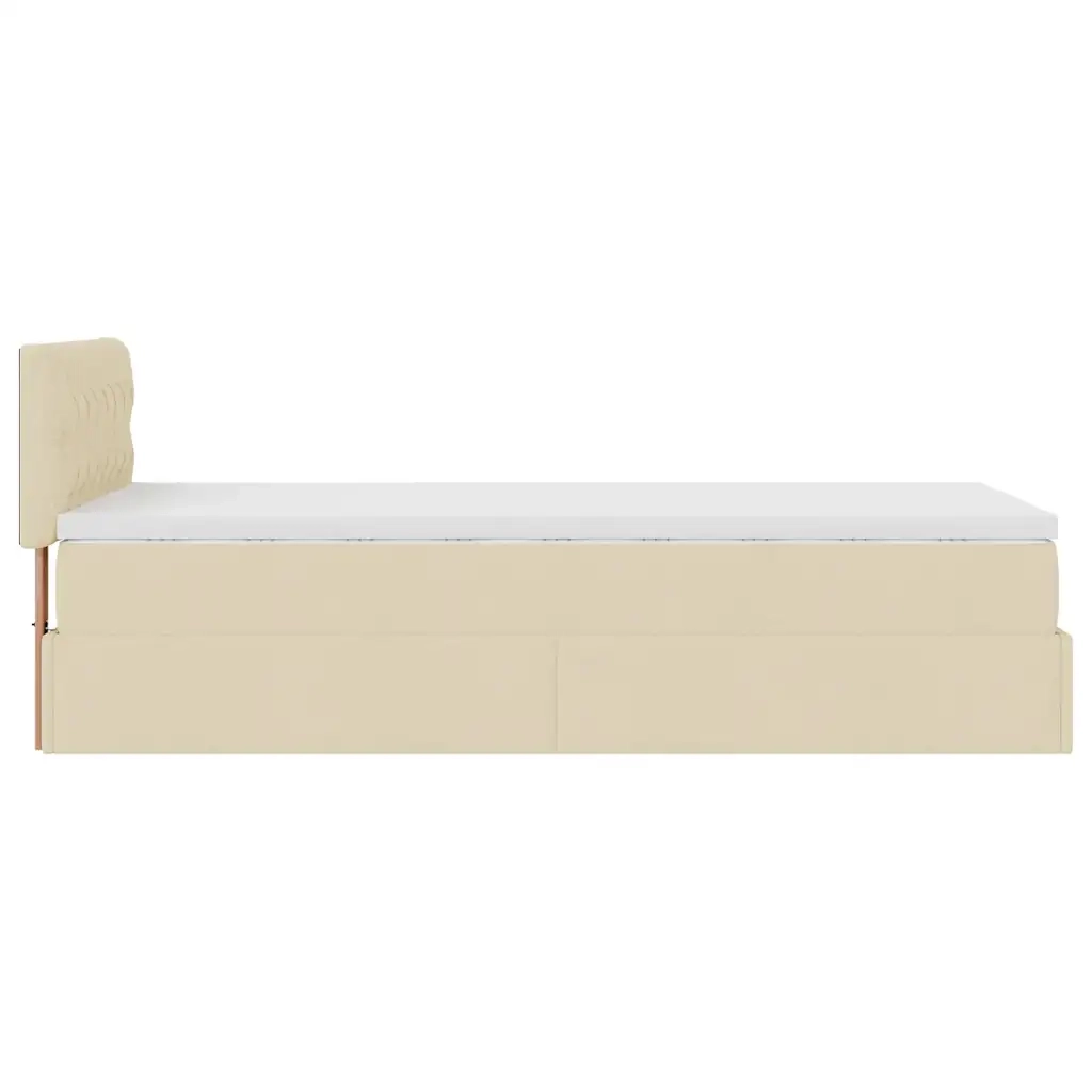 Pouf Letto con Materasso Crema 90x200 cm in Tessuto