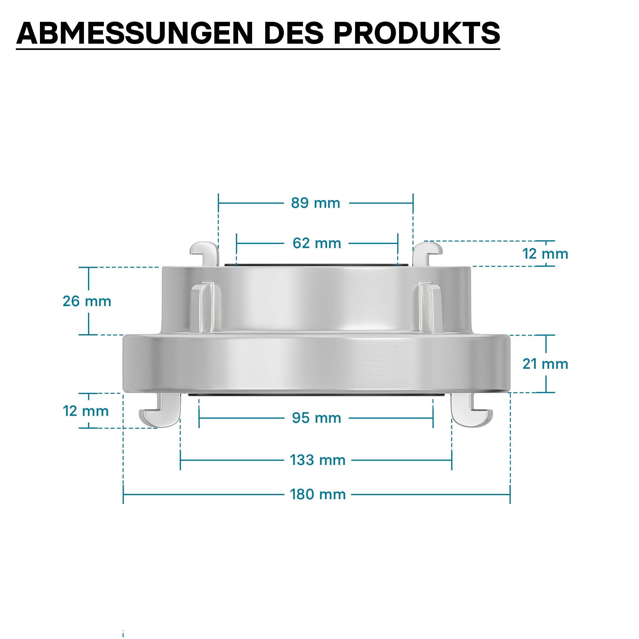 Adattatore in alluminio da A 133 mm a B 75 mm per accoppiamenti Storz