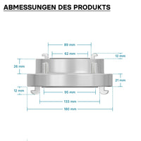 Adattatore in alluminio da A 133 mm a B 75 mm per accoppiamenti Storz