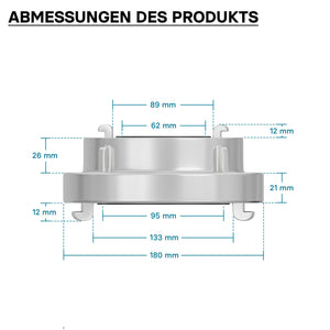 Adattatore in alluminio da A 133 mm a B 75 mm per accoppiamenti Storz