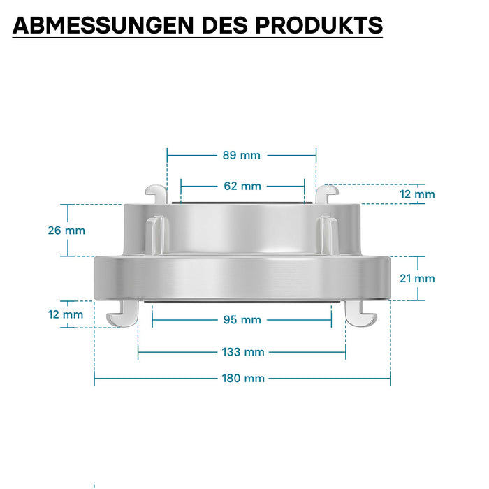 Adattatore in alluminio da A 133 mm a B 75 mm per accoppiamenti Storz